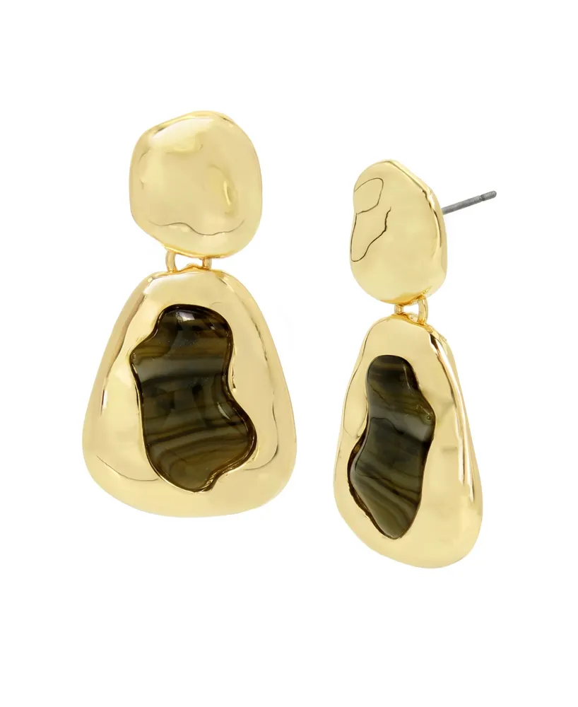 Robert Lee Morris Soho Faux Stone Labradorite Sculpted Double Drop Earrings