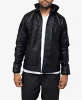 X-Ray Men's Grainy Polyurethane Leather Hooded Jacket with Faux Shearling Lining