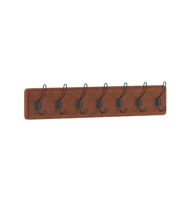 Enid Inch Wall Mount Pine Wood Storage Rack With Hanging Hooks, Entryway, Kitchen