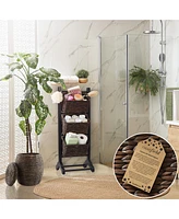 Casafield 3-Tier Floor Stand Rack with Hanging Storage Baskets, Walnut/Espresso - Wood Tower Organizer for Bathroom, Kitchen, Laundry, Living Room