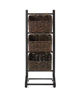 Casafield 3-Tier Floor Stand Rack with Hanging Storage Baskets, Walnut/Espresso - Wood Tower Organizer for Bathroom, Kitchen, Laundry, Living Room