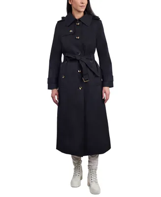 London Fog Women's Single-Breasted Hooded Maxi Trench Coat