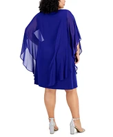 Connected Plus Cape-Overlay Sheath Dress