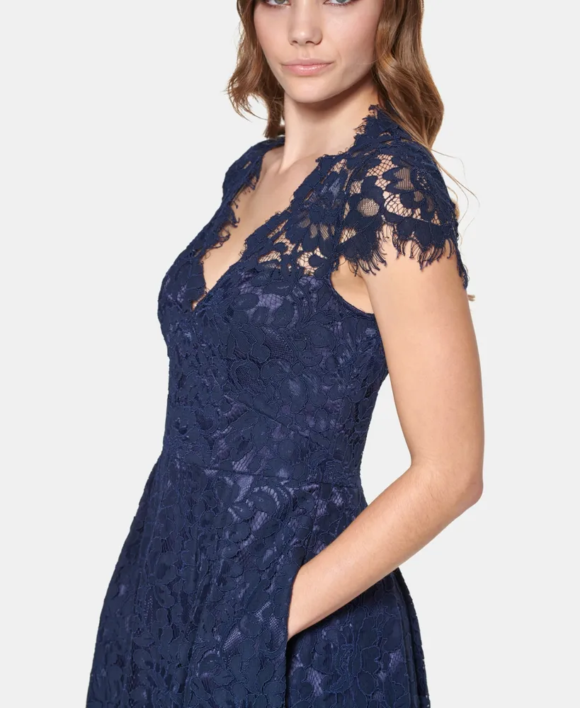 Eliza J Women's V-Neck Cap-Sleeve Midi Lace Dress