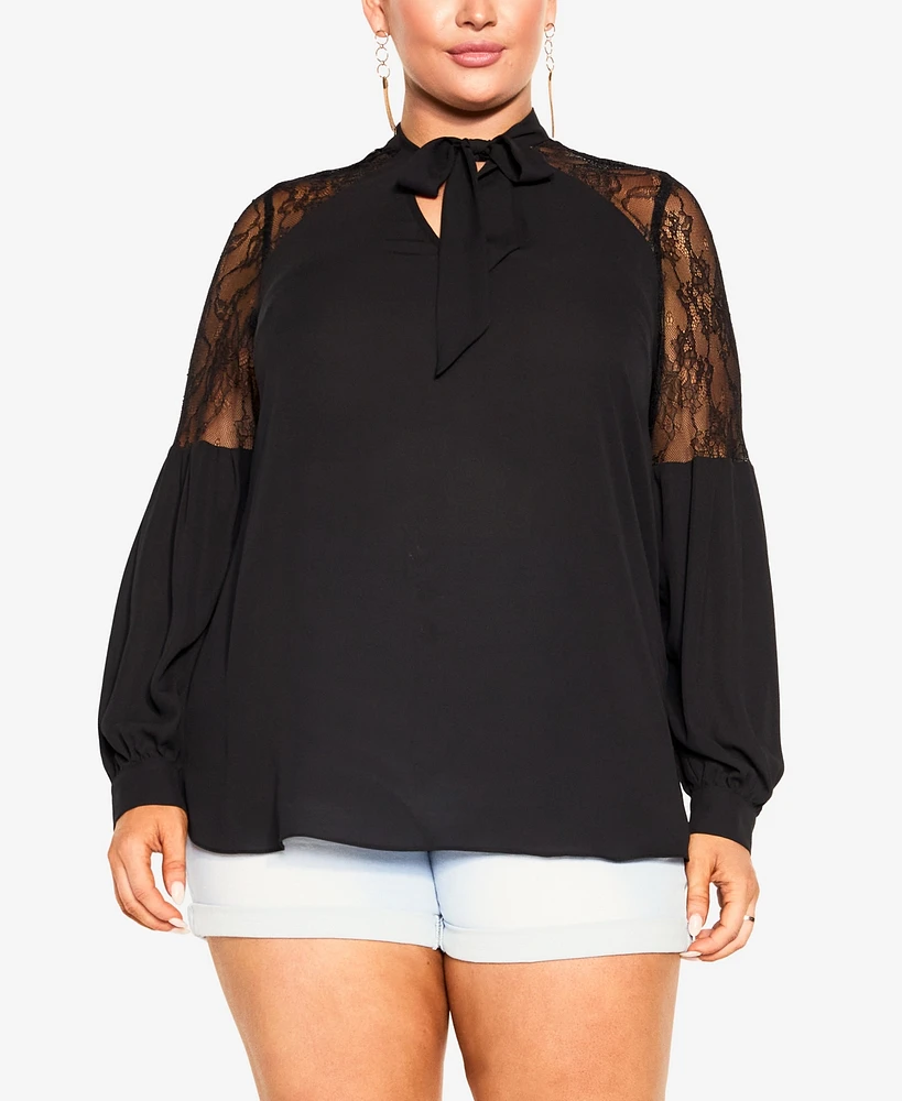 City Chic Plus Lacey Hi Lo Long Sleeve Top