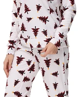 Ink+Ivy Women's Printed Microfleece V-neck Long Sleeve Top with Jogger 2 Pc Pajama Set