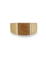 LuvMyJewelry Wood Jasper Gemstone Yellow Gold Plated Sterling Silver Men Signet Ring