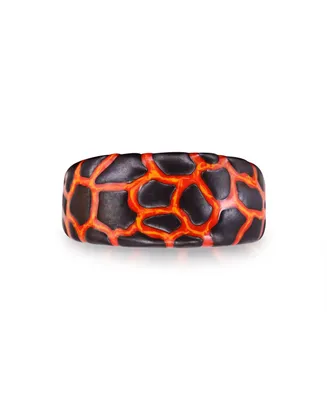 LuvMyJewelry Earth Fire Design Black Rhodium Plated with Enamel Sterling Silver Band Men Ring