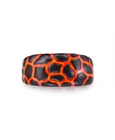 LuvMyJewelry Earth Fire Design Black Rhodium Plated with Enamel Sterling Silver Band Men Ring