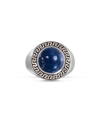 LuvMyJewelry Blue Apatite Gemstone Sterling Silver Men Signet Ring Black Rhodium