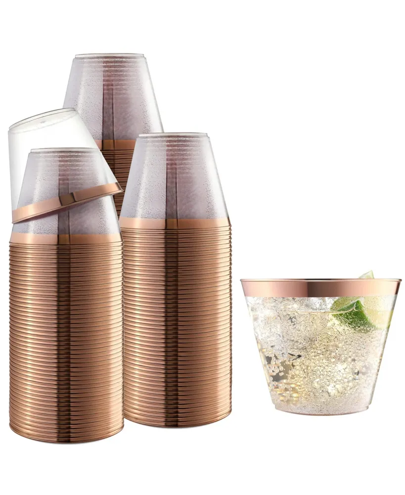 Chateau Fine Tableware 100 Gold Plastic Cups 16 Oz Gold Glitter Plastic Cups  Tumblers Gold Rimmed Cups Fancy Disposable Wedding Cups Elegant Party Cup