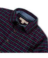 Hope & Henry Boys Organic Long Sleeve Plaid Flannel Button Down Shirt with Elbow Patches