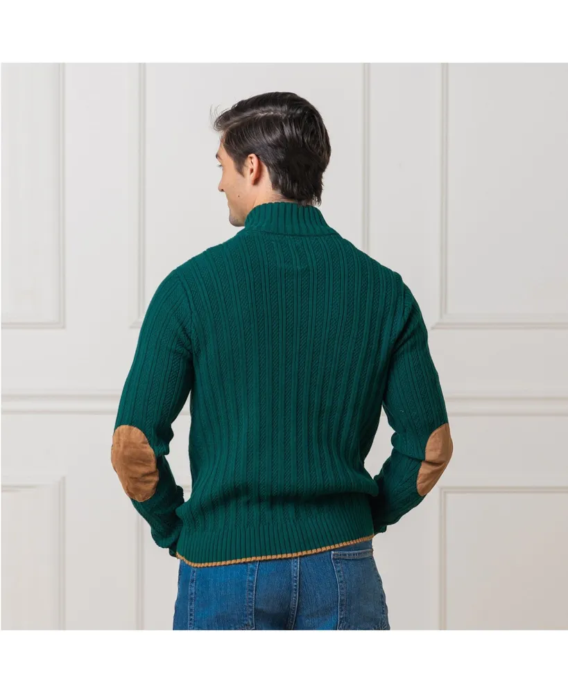 Hope & Henry Men's Organic Half Zip Sweater with Suede Trim
