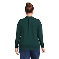 Lands' End Women's Plus Jersey Long Sleeve Gathered Mock Neck Tee