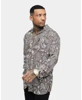 Saint Morta Men's Paisley Skulls Long Sleeve Button Up Shirt