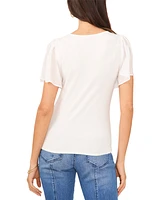 1.state Women's Flutter Short Sleeve V-Neck Knit Top