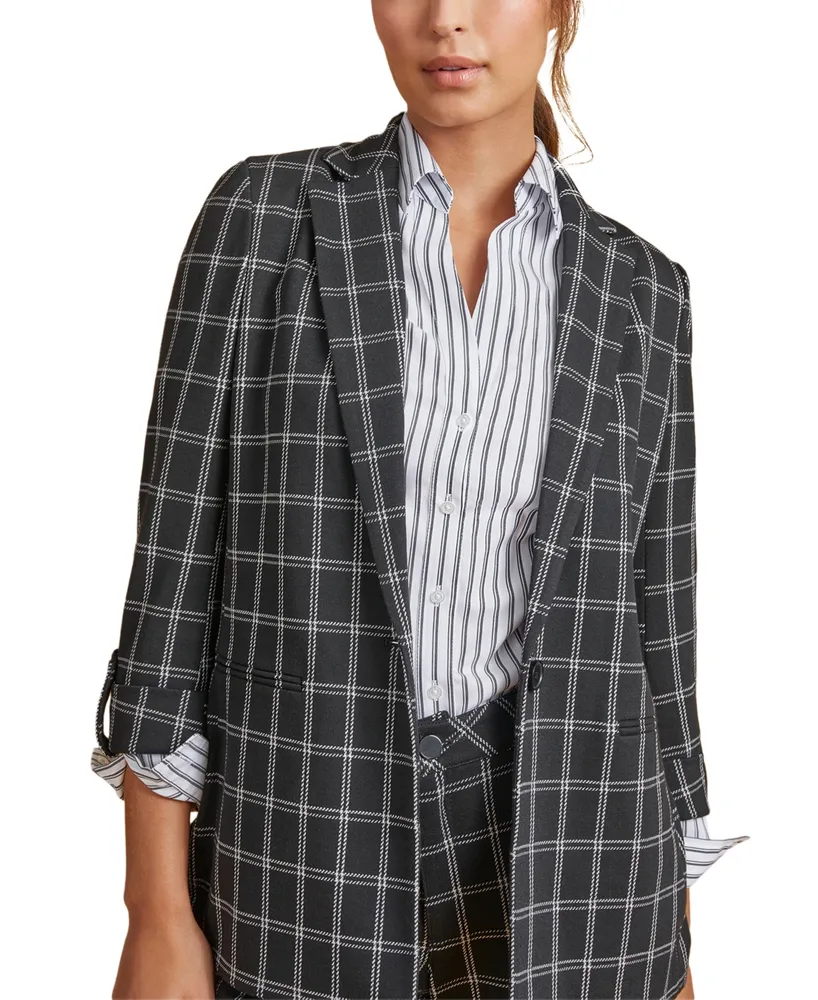 Jones New York Women's Plaid Knit 3/4-Sleeve Blazer