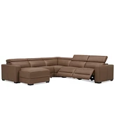 Nevio 124" 5-Pc. Leather Sectional with 2 Power Recliners, Headrests and Chaise, Created For Macy's