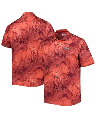 Men's Tommy Bahama Cardinal Arkansas Razorbacks Coast Luminescent Fronds IslandZone Button-Up Camp Shirt