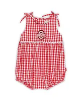 Girls Infant Garb Scarlet, White Ohio State Buckeyes Teagan Gingham Ruffled Romper