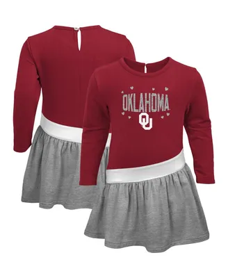 Girls Infant Crimson, Heathered Gray Oklahoma Sooners Heart to French Terry Dress
