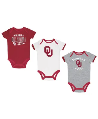 Newborn and Infant Boys and Girls Champion Crimson, Heather Gray, White Oklahoma Sooners Three-Pack Bodysuit Set