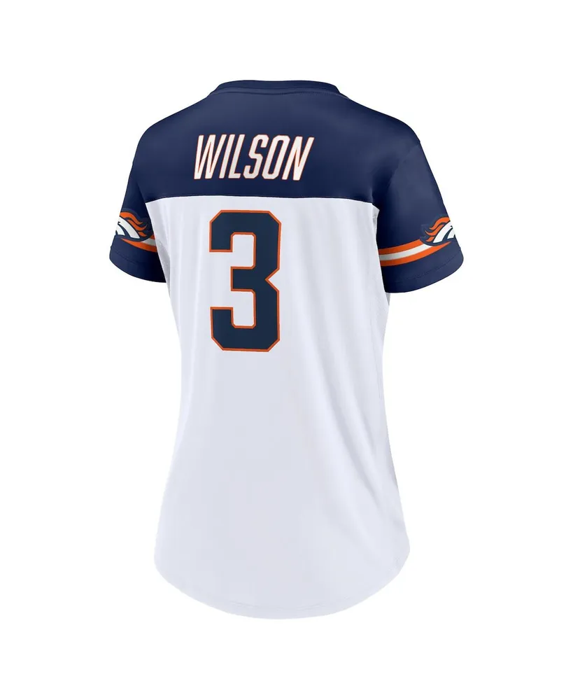 Women's Fanatics Russell Wilson White Denver Broncos Athena Name and Number V-Neck Top