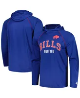 Men's Starter Royal Distressed Buffalo Bills Gridiron Classics Throwback Raglan Long Sleeve Hooded T-shirt