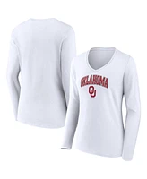 Women's Fanatics White Oklahoma Sooners Evergreen Campus Long Sleeve V-Neck T-shirt