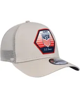 Men's New Era Khaki Usmnt Established Patch 9FORTY A-Frame Trucker Adjustable Hat