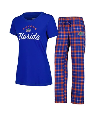 Women's Concepts Sport Royal, Orange Florida Gators Arctic T-shirt and Flannel Pants Sleep Set