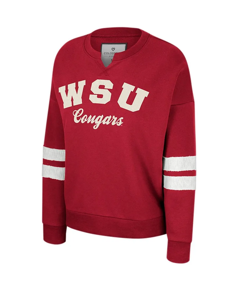 Women's Colosseum Crimson Distressed Washington State Cougars Perfect Date Notch Neck Pullover Sweatshirt
