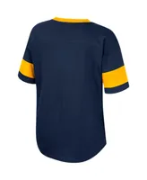 Big Girls Colosseum Navy West Virginia Mountaineers Tomika Tie-Front V-Neck T-shirt