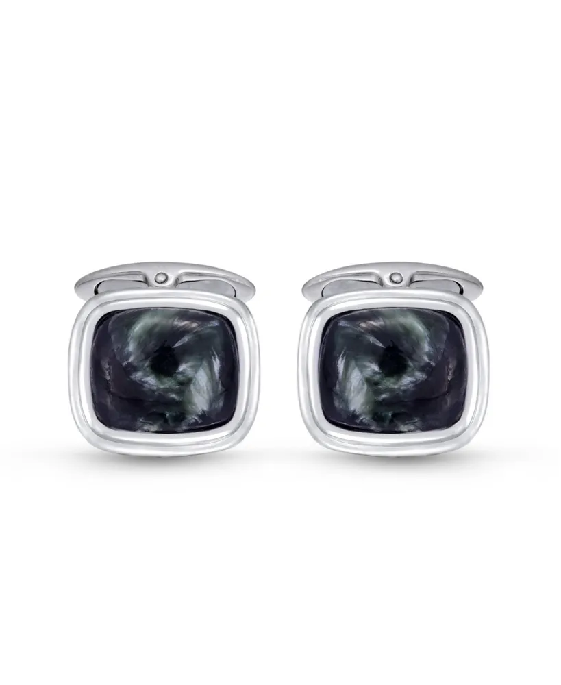 LuvMyJewelry Seraphinite Gemstone Sterling Silver Black Rhodium Plated Men Cufflinks