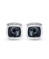 LuvMyJewelry Seraphinite Gemstone Sterling Silver Black Rhodium Plated Men Cufflinks