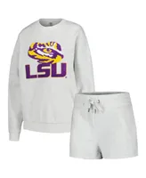 Women's Gameday Couture Ash Lsu Tigers Team Effort Pullover Sweatshirt and Shorts Sleep Set