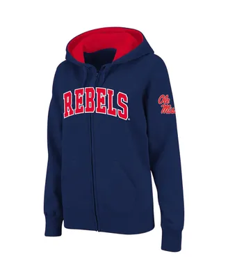 Women's Stadium Athletic Navy Ole Miss Rebels Arched Name Full-Zip Hoodie