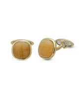 LuvMyJewelry Yellow Lace Agate Gemstone Yellow Gold Plated Sterling Silver Men Cufflinks