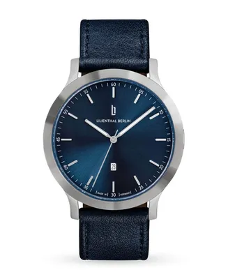 Lilienthal Berlin Unisex Huxley Silver Blue Navy Blue Leather Watch 40mm