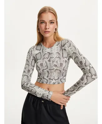 Nocturne Women's Silver Snake Printed Crop Top