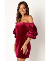 Petal and Pup Womens Dali Off Shoulder Velvet Mini Dress