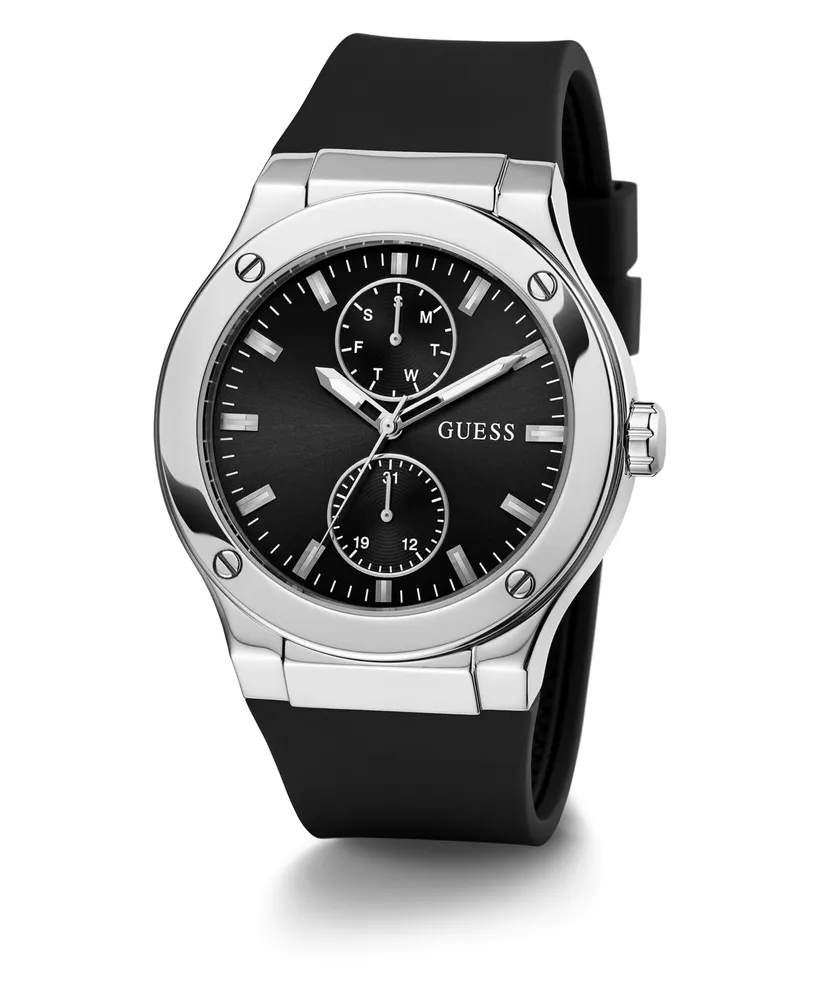 Guess Men's Multi-Function Black Silicone Watch 45mm