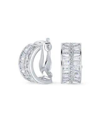Art Deco Style Bridal Statement Aaa Cz Half Hoop Baguette Earrings For Women Wedding Prom Holiday Formal Party Clip On