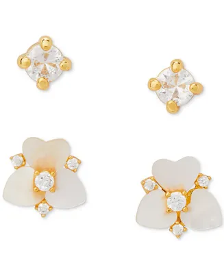 Kate Spade New York Gold-Tone 2-Pc. Set Crystal & Mother-of-Pearl Pansy Stud Earrings