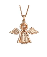 Bling Jewelry Tiny Petite Cz Accent Religious Cross Protection Guardian Angel Pendant Necklace For Women Rose Gold Plated Sterling Silver