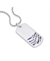 LuvMyJewelry Sterling Silver Deep Blue Sea Design Blue Sapphire, White Topaz Gemstone Tag Chain