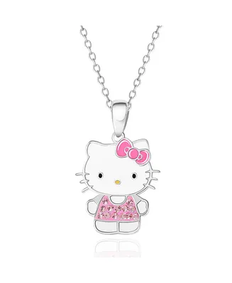 Sanrio Hello Kitty Enamel Pink Cubic Zirconia Necklace - 18'' Chain, Authentic Officially Licensed