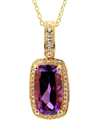 Amethyst (3-1/3 ct. t.w.) & White Topaz (3/8 Halo Pendant Necklace Gold