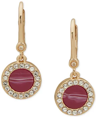 Dkny Gold-Tone Pave & Color Inlay Disc Drop Earrings