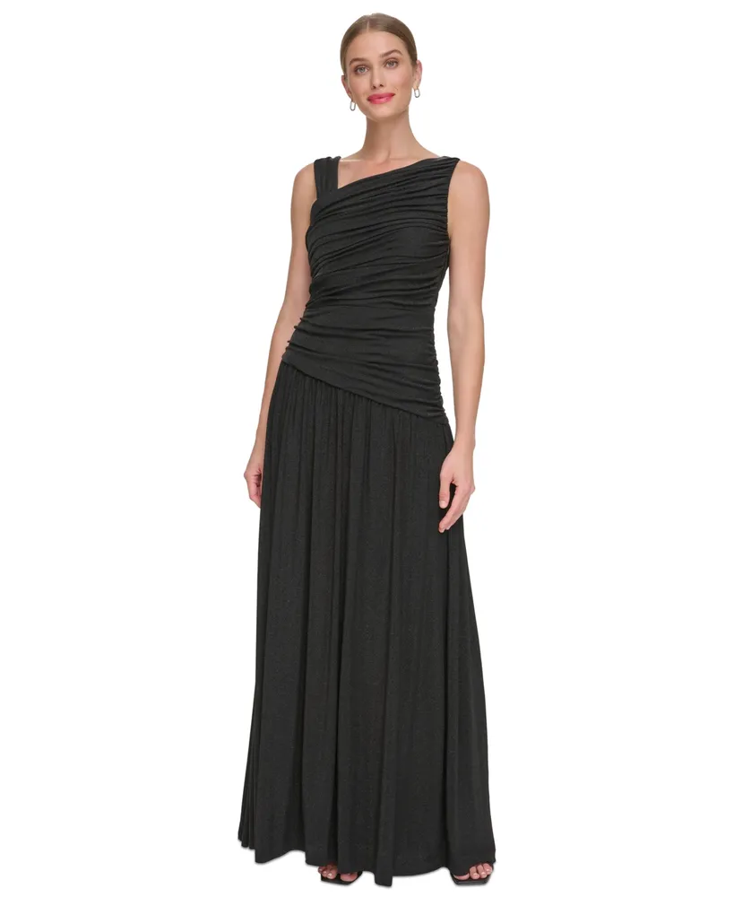 Dkny Women's Metallic-Knit Asymmetric-Neck Gown